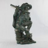 Bronze Brunnenfigur Flötenspieler ca. 66 cm, Wasseranschluss innen möglich, Wasserspeier über Flöte