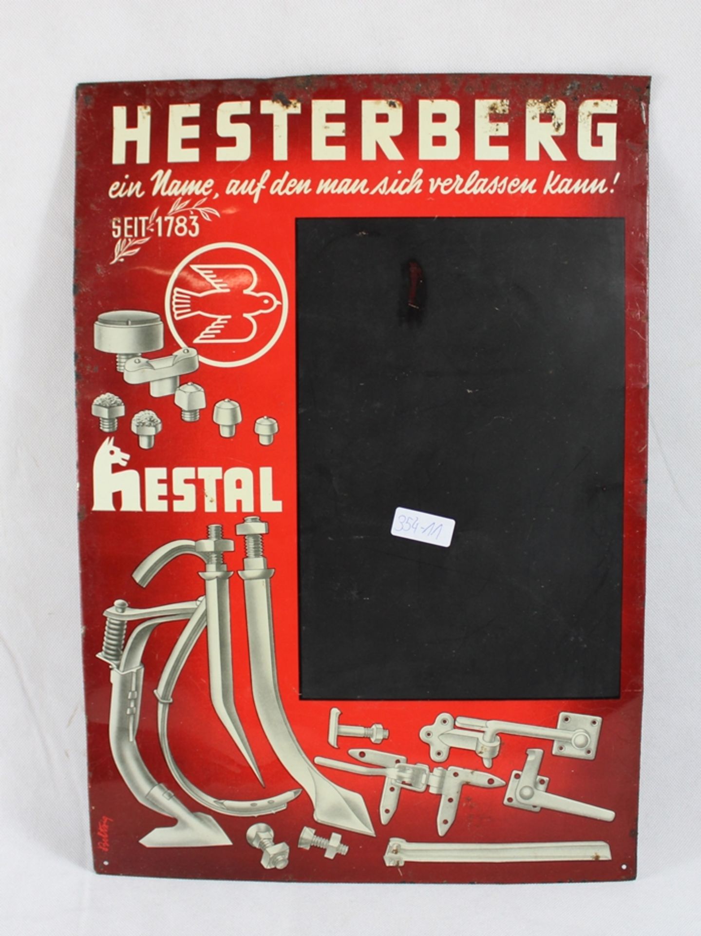 Hesterberg Hestal Blechschild ca. 49 x 34 cm, tlw. rostig