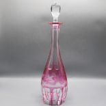 Moser Karaffe pink weiß geschliffen Glaskunst ca. 39 cm