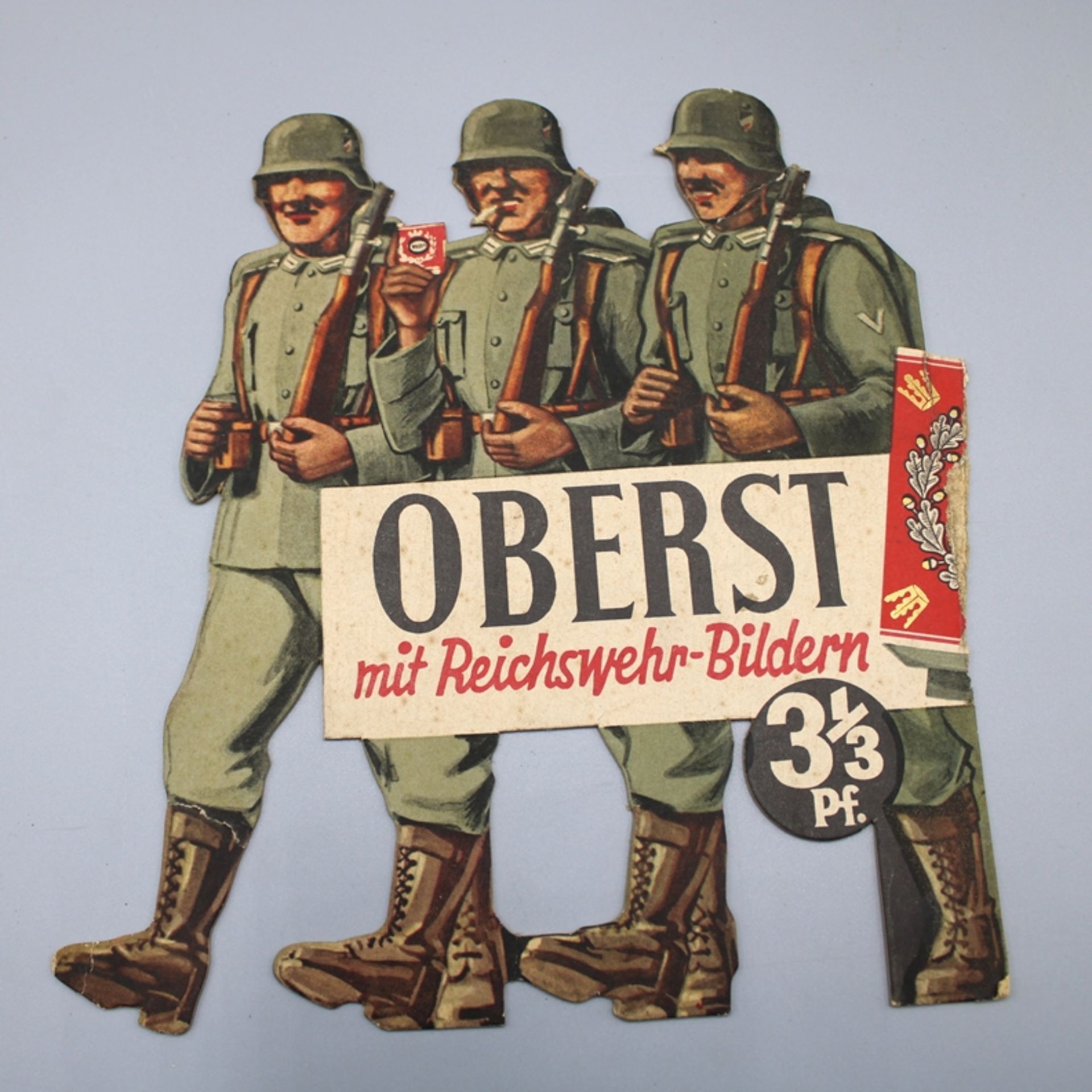 Zigarettenwerbung Aufsteller Reichswehr Soldaten Waldorf Astoria Oberst 1. H. 20 Jh., ca. 23 x 19 c
