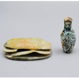 Scarabäus u. wohl Kanobe (Miniatur) Stein/Fayence Ägypten Konvolut, Kanobe (canopic jar) ca. 10 cm,