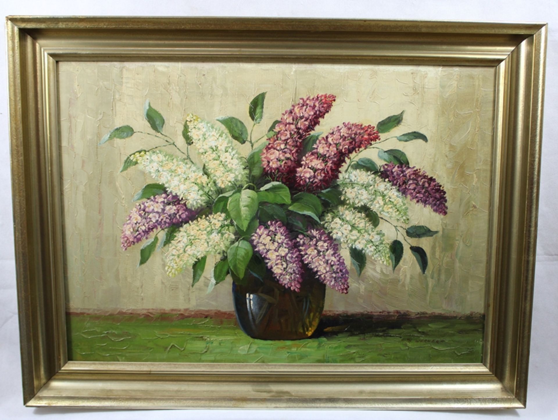 TH. WERNER Blumen Stillleben Fliederstrauß Gemälde, ca. 83 x 62 cm (mit Rahmen)