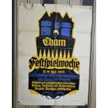 Plakat "Cham Festspielwoche 12.-19. Juli 1925" (selten!), 300 Jahrfeier der Wiedervereinigung Cham