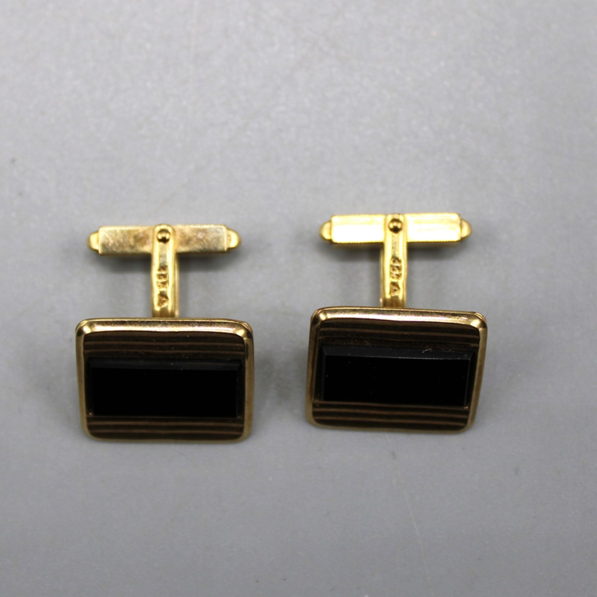 Onyx Manschettenknöpfe 333 Gold, ca. 17,5 x 15,1 mm, 8,7 g - Bild 2 aus 2