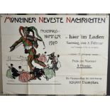 Plakat "Münchner Neueste Nachrichten Faschingsnummer 1910" (selten!), Entwurf Robert Strudel u. Dr