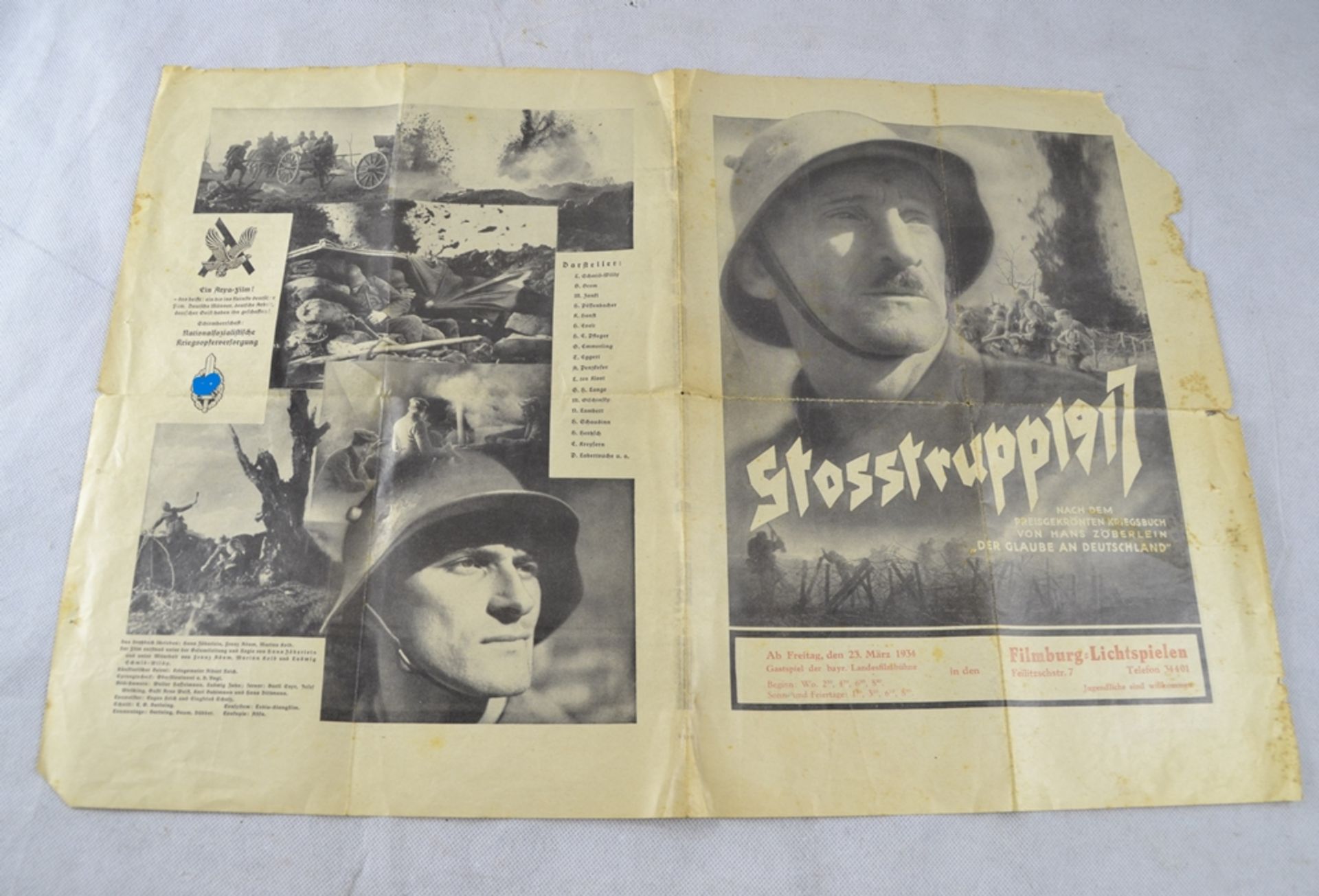 Filmplakat Faltblatt "Stosstrupp 1917" Propagandafilm 1934, Beschädigungen