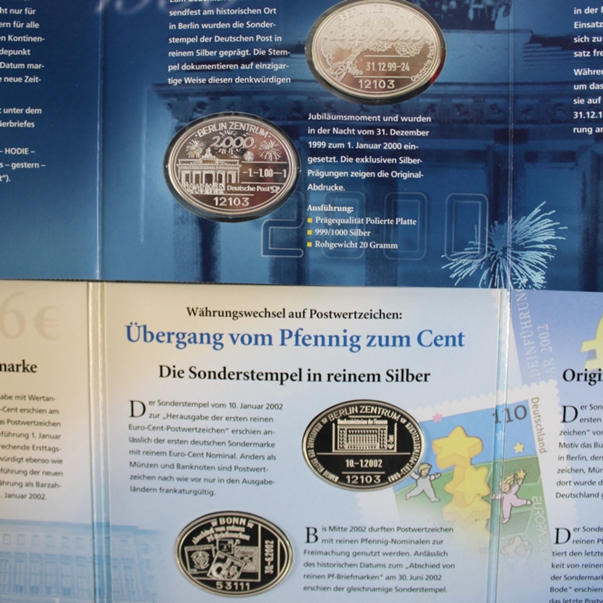 Abdrucke Sonderstempel der Deutschen Post in Silber 4 Sets., darunter 2 x Verabschiedung der Pfenni - Bild 3 aus 3