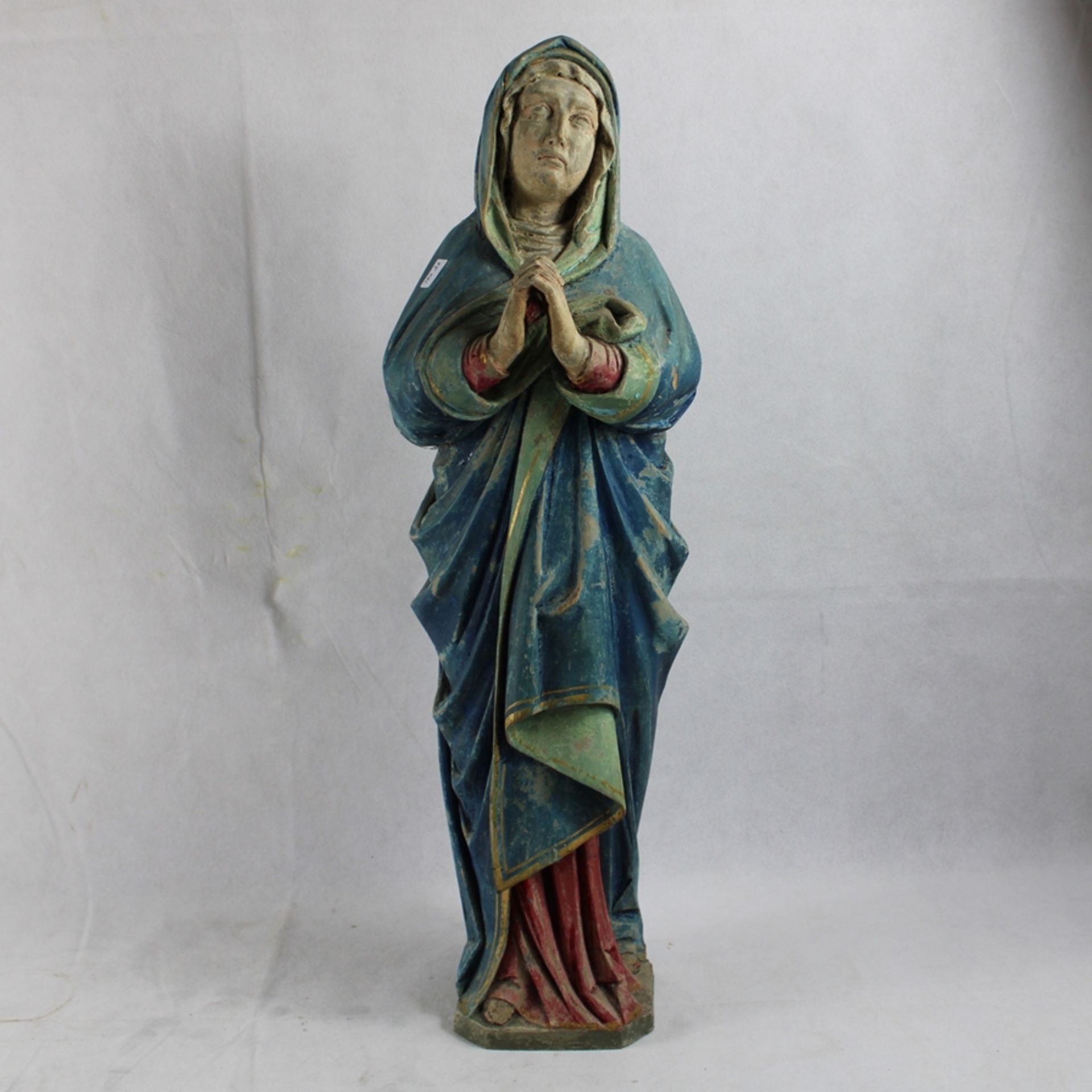 Muttergottes Mater dolorosa geschnitzt alte Bemalung 19 Jh., Altersspuren, ca. 56 cm