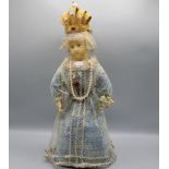 Jesulein Wachskopf Krone prachtvolles Kleid um 1900 ca. 43 cm