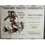 Plakat "Münchner Neueste Nachrichten Faschingsnummer 1910"  (selten!), Entwurf Robert Strudel u. Dr