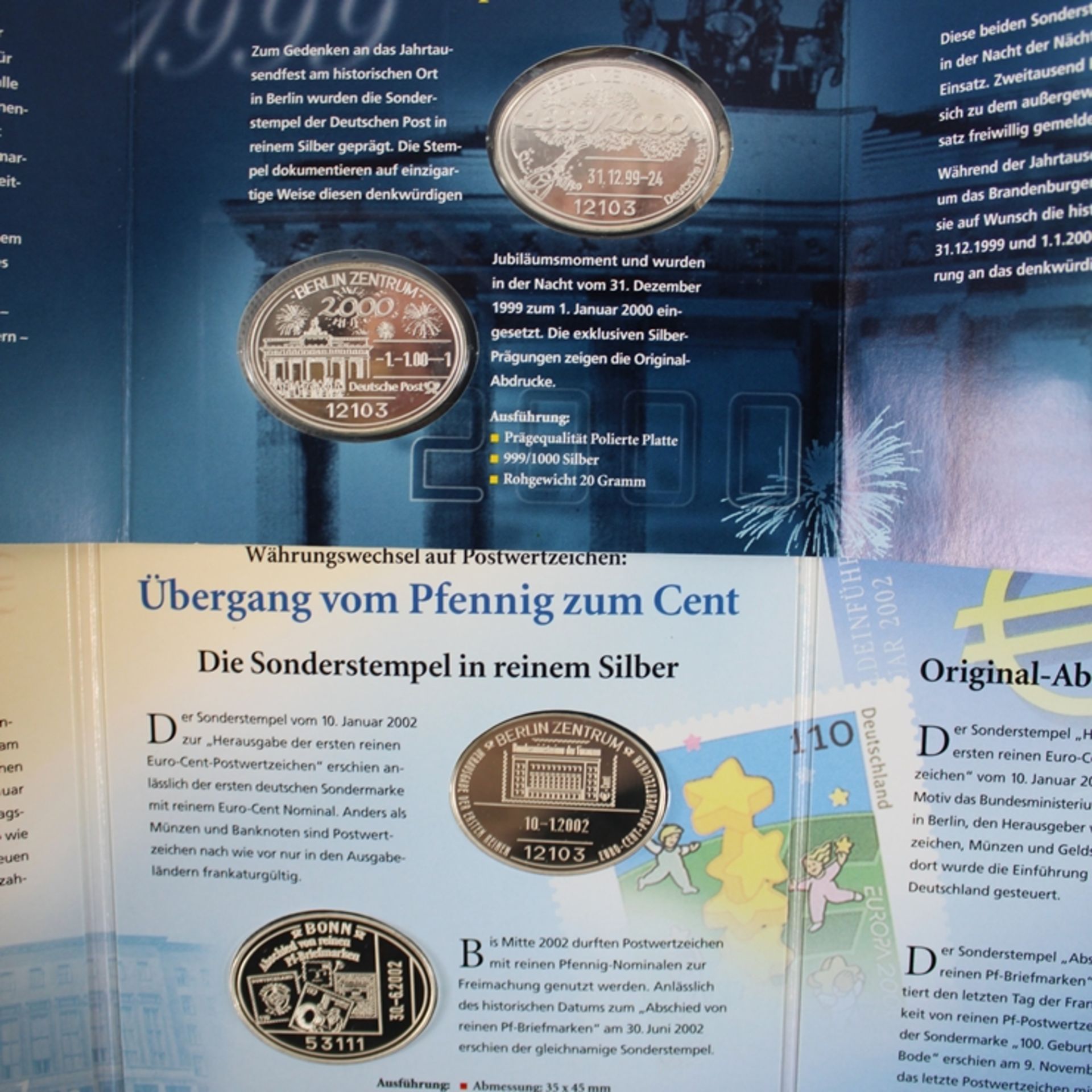 Abdrucke Sonderstempel der Deutschen Post in Silber 4 Sets., darunter 2 x Verabschiedung der Pfenni - Image 2 of 3