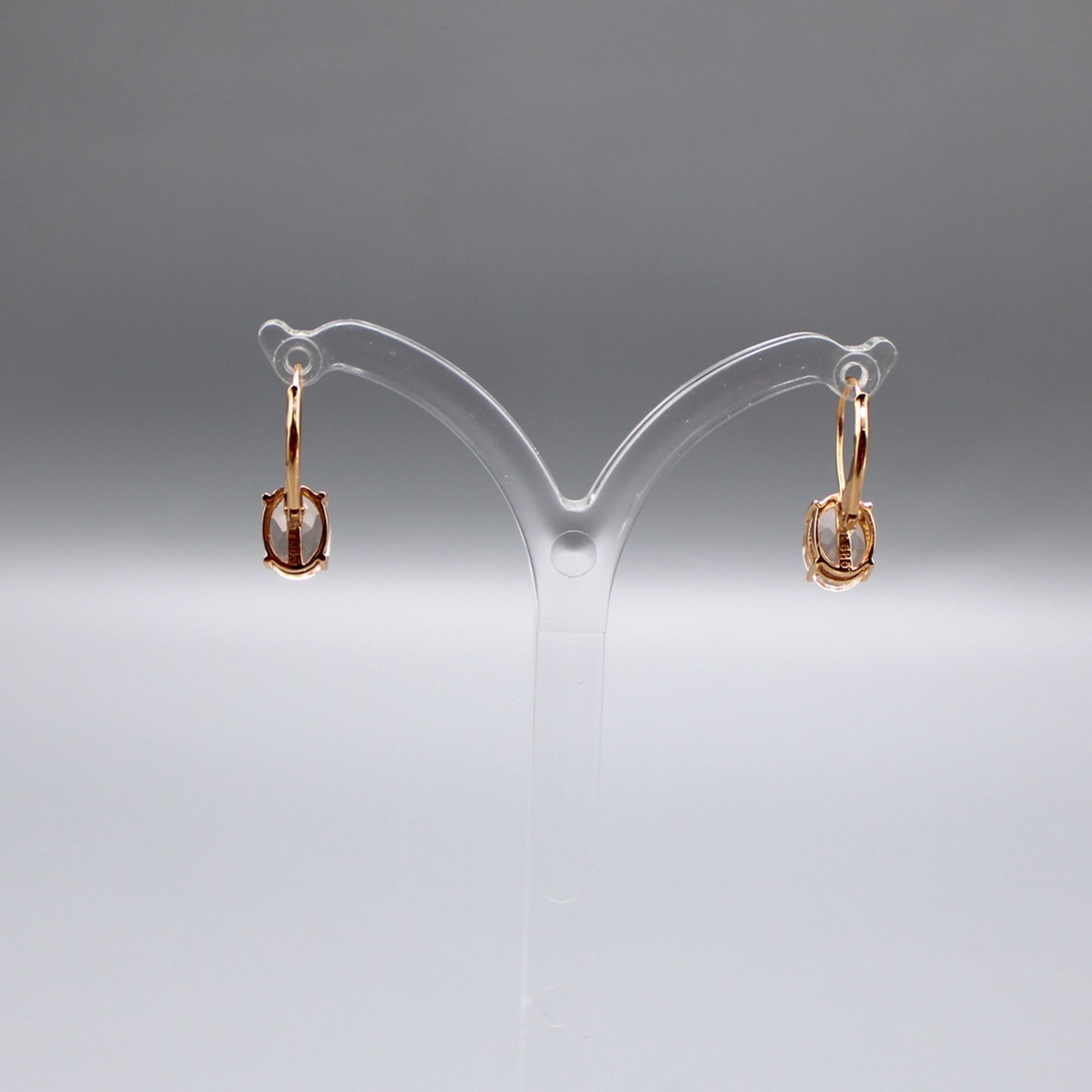 Ohrringe 585 Rosegold mit rosa Edelsteinen, Edelstein ca. 7,7 x 5,7 mm, 1,8 g - Bild 2 aus 2