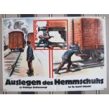 Sicherheitshinweis Plakat "Auslegen des Hemmschuhs" 1. H. 20 Jh., seltenes orig. Plakat, Knickfalte