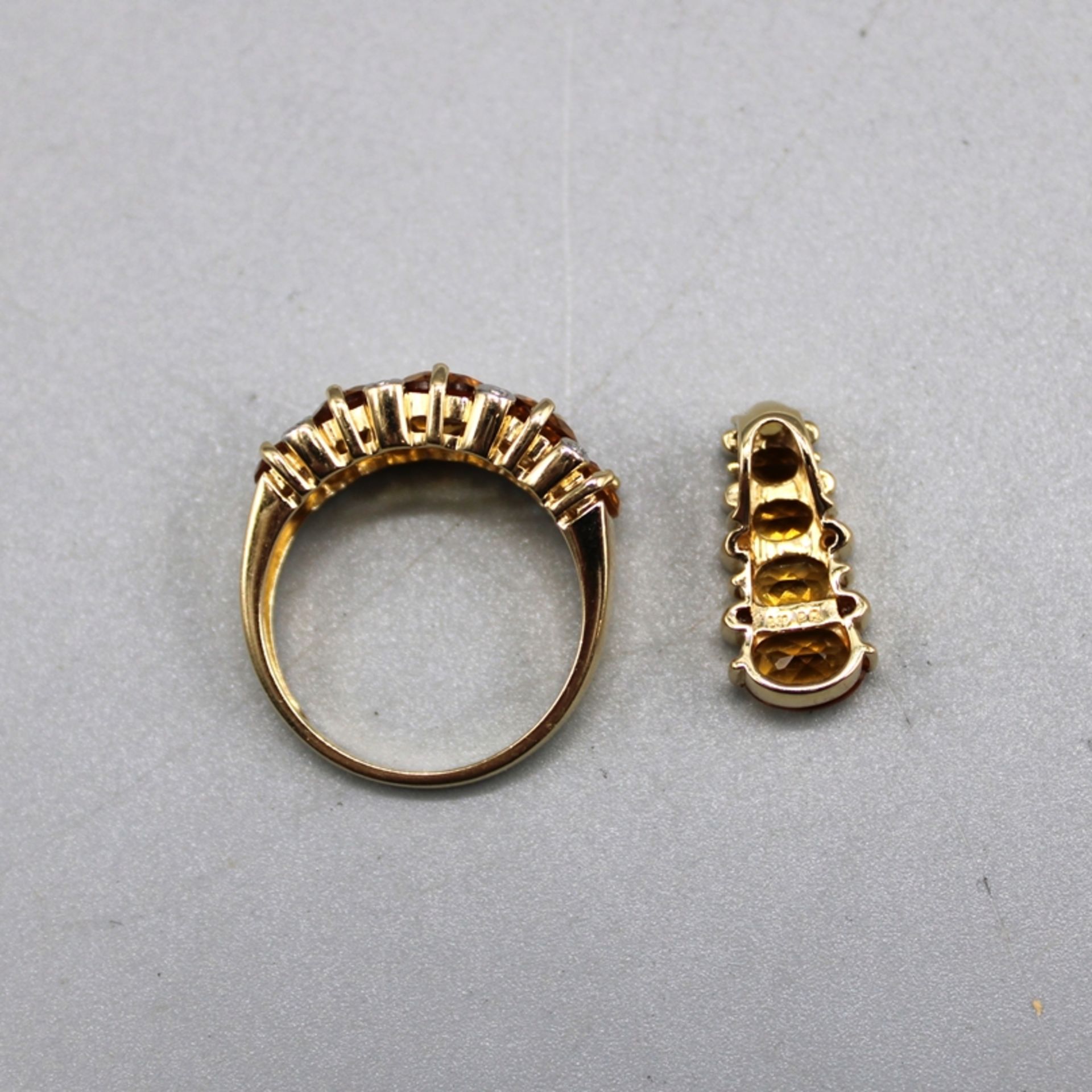 Citrin Diamant Schmuckset Ring Anhänger 585 Gold, Ring 5 Citrine 8 kleine Diamanten Ø ca. 17,5 mm 4 - Bild 2 aus 2