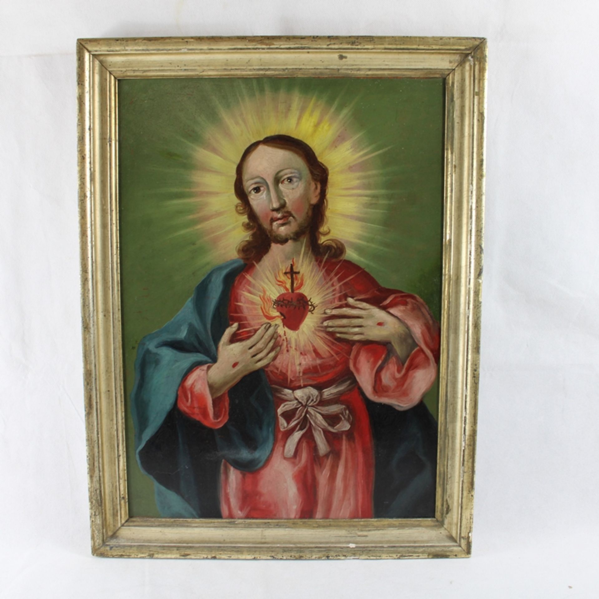 Gemälde Herz Jesu in Waschgoldrahmen ca. 58 x 43,5 cm