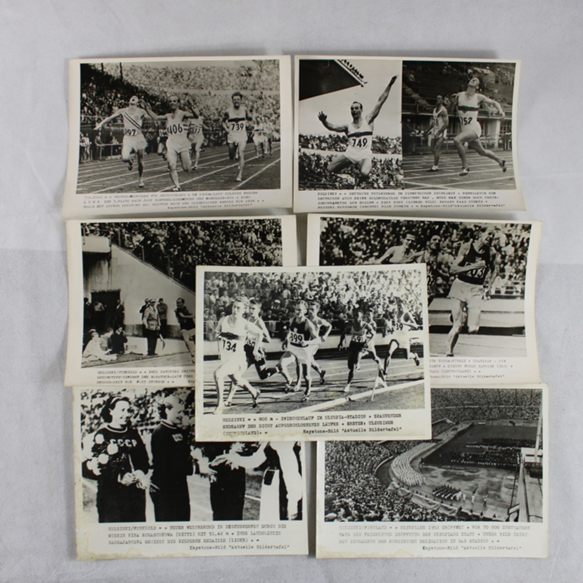 Helsinki Finnland Olympiade 1952 Pressefotos ca. 24 x 18 cm 7 St., tlw. fleckig am Rand