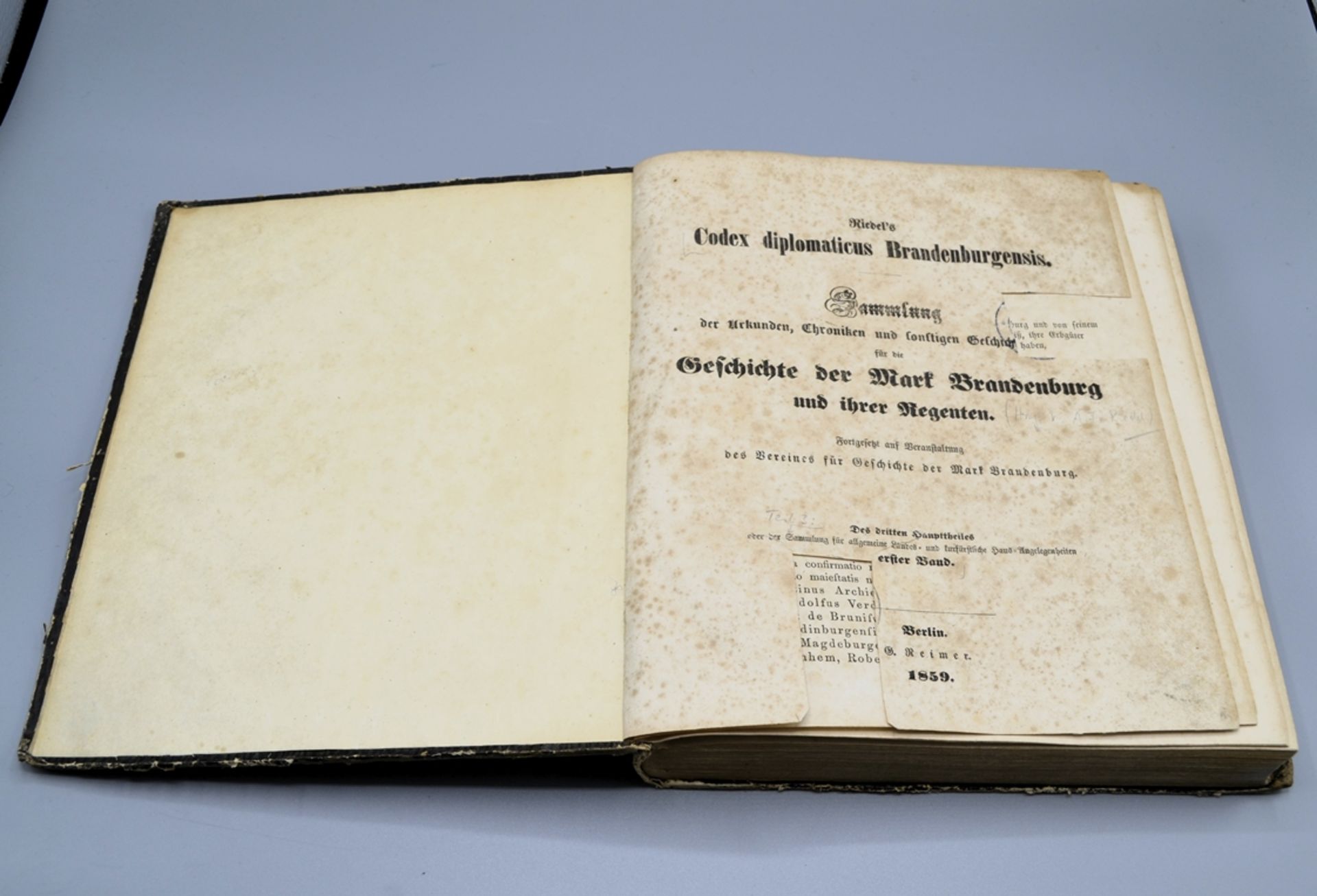 Riedel`s Codex diplomaticus Brandenburgensis, Des dritten Haupttheiles erster Band, Berlin 1859, Ti