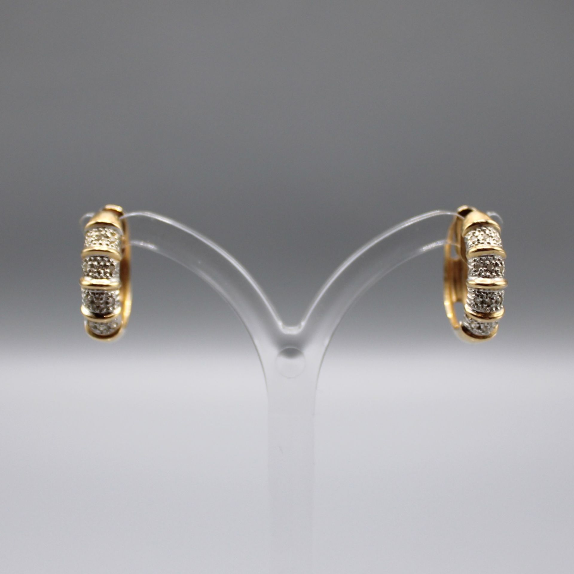 Diamant Ohrringe Kreolen 585 Gold, Ø ca. 18,4 mm, 5 g, Klappverschluss