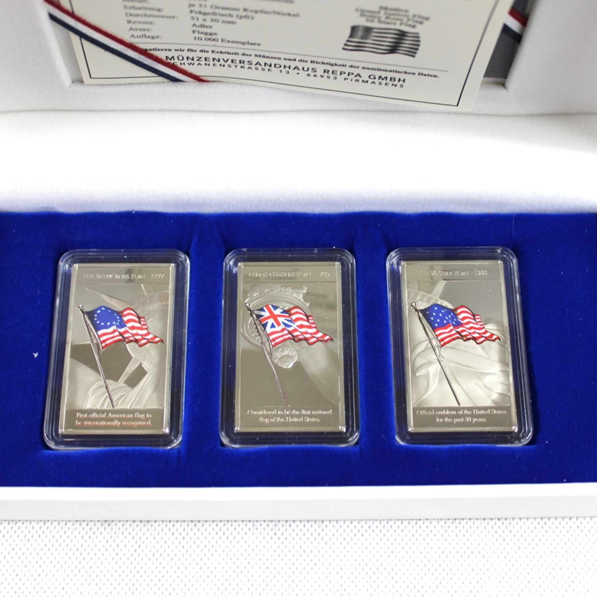 Flags of America Commemorative Coin Set 2010, 3 x 1 Dollar, Mesa Grande/Kalifornien 2010, je 31 g K - Image 2 of 2