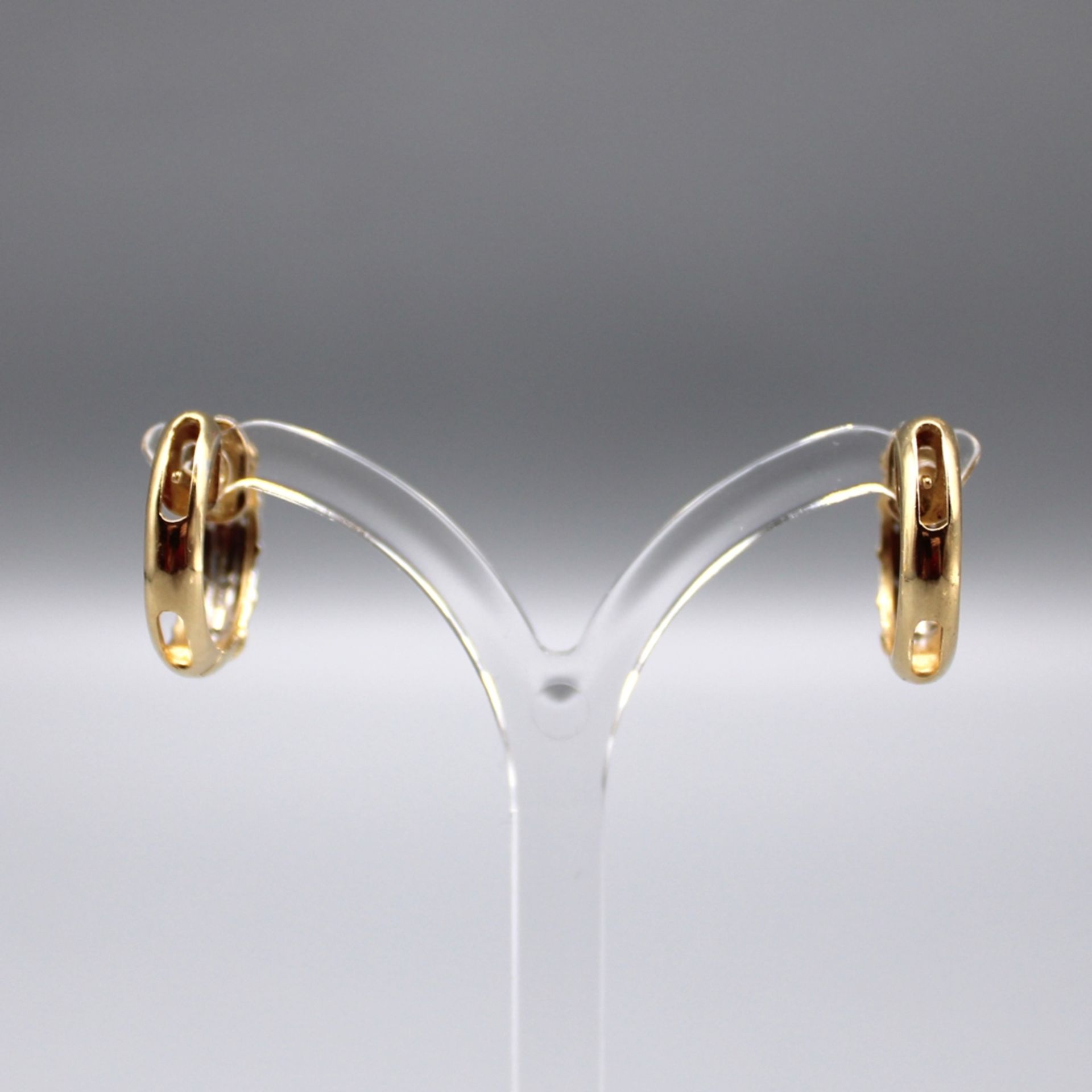Diamant Ohrringe Kreolen 585 Gold, Ø ca. 18,4 mm, 5 g, Klappverschluss - Bild 2 aus 2