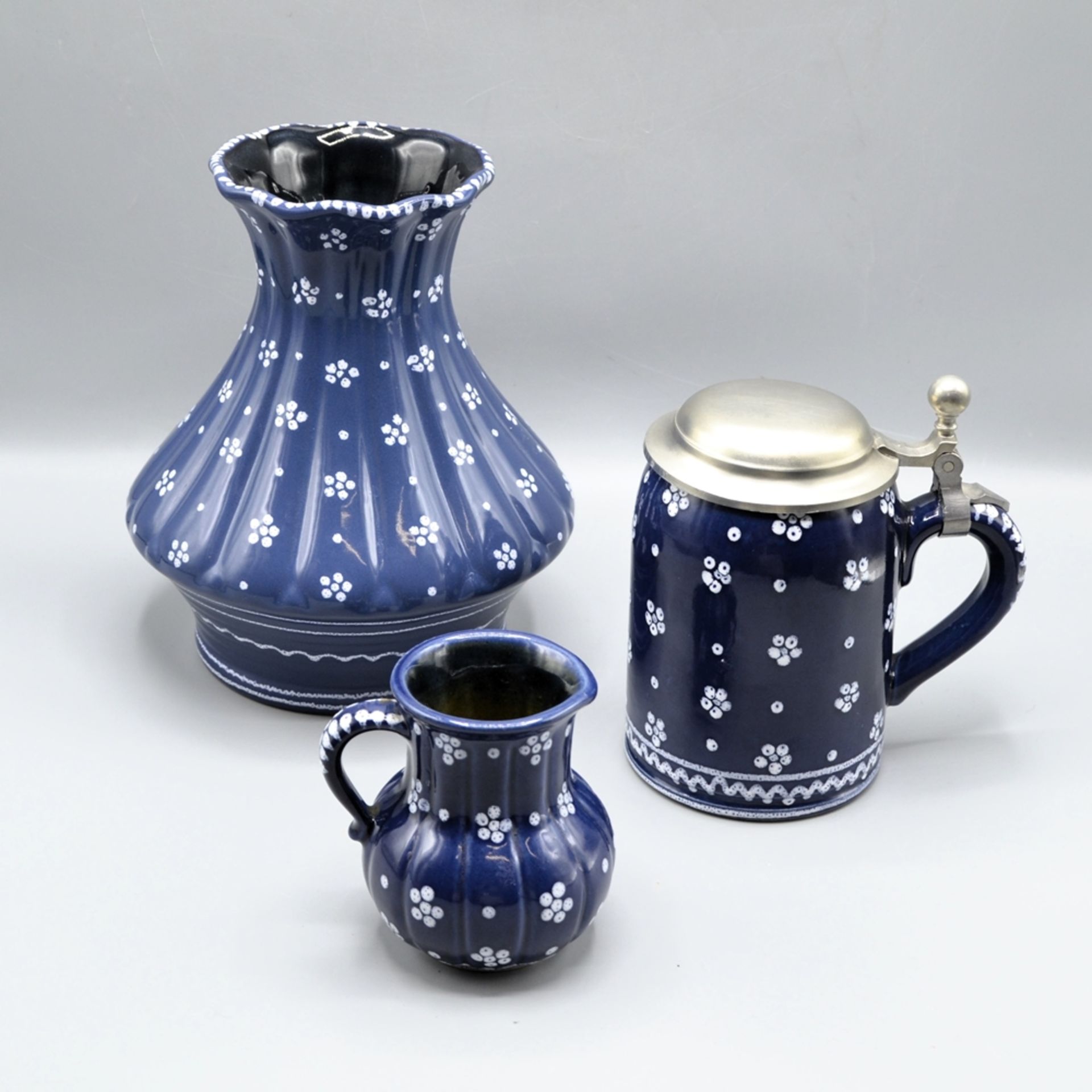 Gmundner Keramik Dirndl blau Konvolut 3-teilig