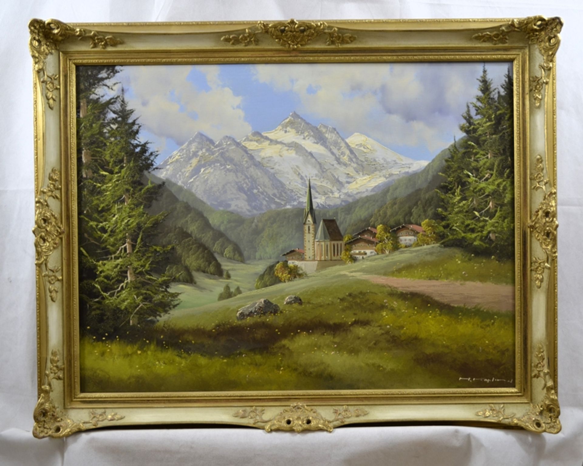 Heiligenblut am Großglockner Gemälde, Öl auf Leinwand, signiert, ca. 94 x 74 cm (mit Rahmen)