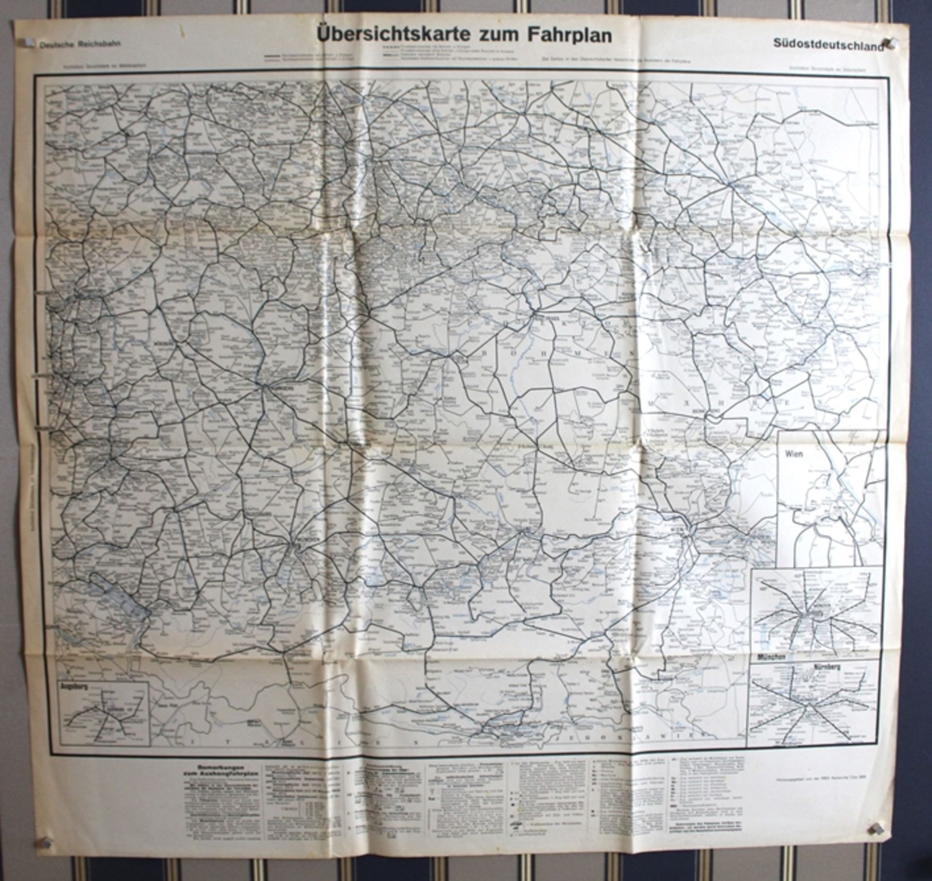 Übersichtskarte zum Fahrplan Südostdeutschland Deutsche Reichsbahn, herausgegeben von der RBD Karls