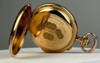 AN 18CT GOLD QUARTER REPEATER POCKET WATCH 'LE PHARE', In antique case. Weight: 143gms