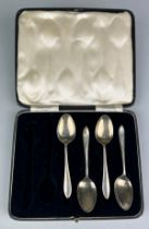 FOUR SILVER TEASPOONS MARKED SLD IN CASE Two missing out of the six. Total weight: 45gms