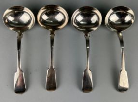 FOUR GEORGE IV SILVER LADLES MARKED FOR JAMES SCOTT, Total weight: 182gms