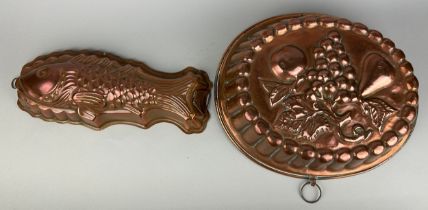 TWO COPPER JELLY MOULDS, One in the form of a fish (2)