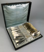 A SET OF TWELVE SILVER SPOONS ST GALLEN (BOXED), E Vogler-Burgi 800 silver marked Vogler Total