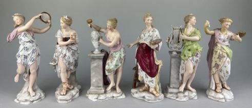 A SET OF SIX PORCELAIN FIGURES OF LADIES MARKED FOR AELTESTE VOLKSTEDTE CIRCA 1900, The ladies