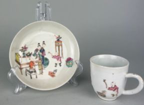 A CHINESE PORCELAIN TEA CUP AND SAUCER YONGZHENG PERIOD (1722-1735) Painted with figures and