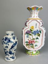 TWO CHINESE VASES (2), One blue an white, the other decorated with boys an flowers.