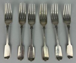 A SET OF SIX SILVER GEORGE IV SMALL FORKS MARKED FOR WILLIAM EATON, engraved with flower in hand,