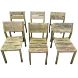 A SET OF SIX TEAK GARDEN CHAIRS BY GLOSTER, 83cm x 51cm x 49cm