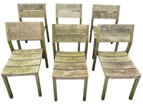 A SET OF SIX TEAK GARDEN CHAIRS BY GLOSTER, 83cm x 51cm x 49cm
