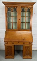 A CONTINENTAL PINE 19TH CENTURY GOTHIC DESIGN BUREAU BOOKCASE OR SECRETAIRE, 215cm H x 105cm W x