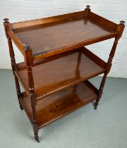 A LARGE 19TH CENTURY MAHOGANY THREE TIER WHATNOT, 100cm x 73cm x 40cm