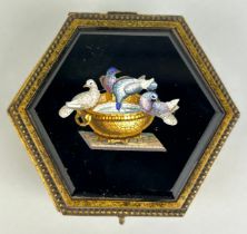 A 19TH CENTURY ITALIAN MICRO-MOSAIC AND GILT METAL JEWELLERY BOX BY CESARE ROCCHEGGIANI OF ROMA,