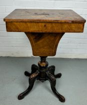 A 19TH CENTURY SEWING TABLE, Damage to top. 71cm x 51cm x 38cm