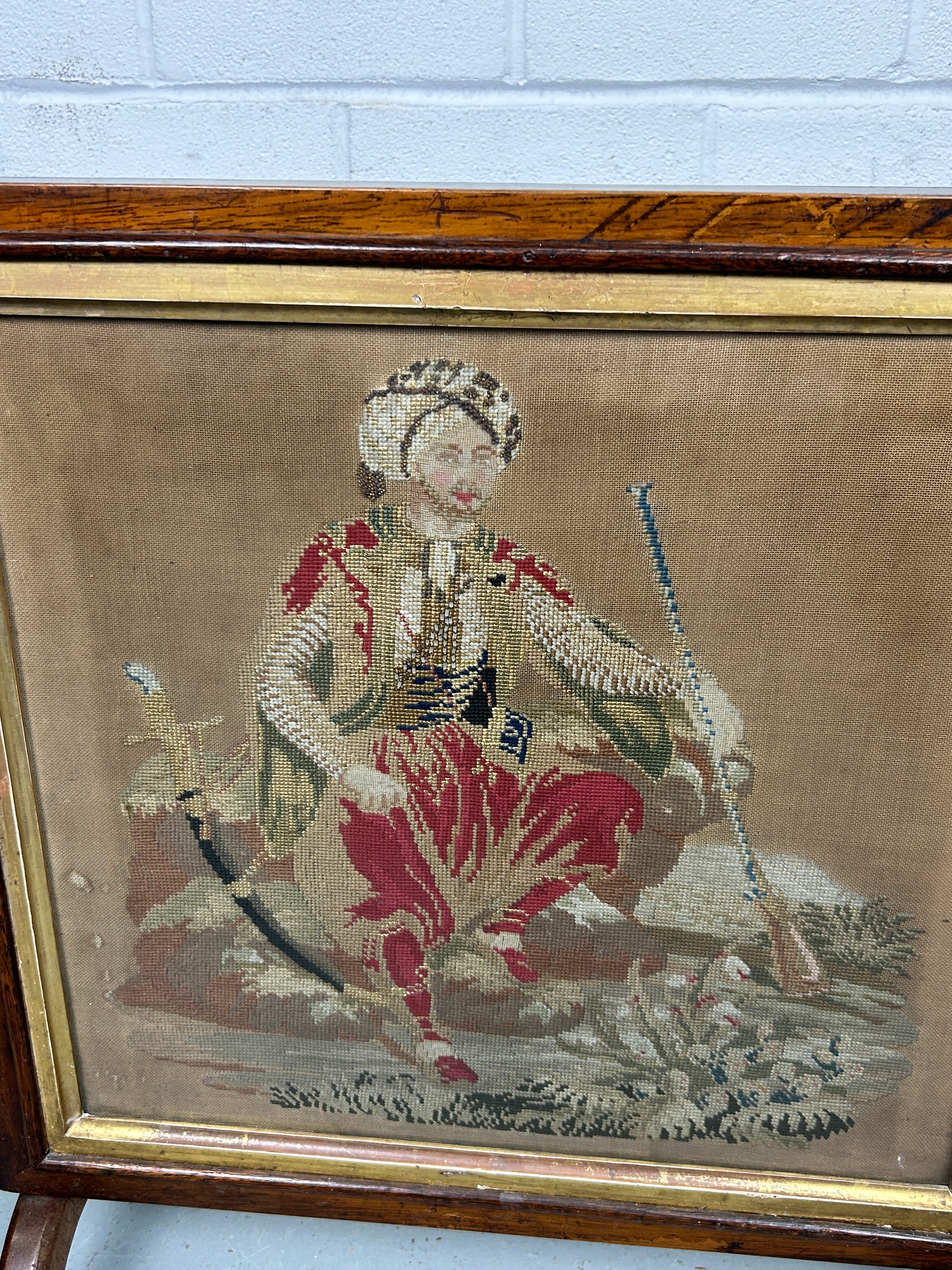 A 19TH CENTURY FIRE SCREEN WITH NEEDLEPOINT DEPICTION OF A YOUNG GENTLEMAN WEARING A TURBAN WITH A - Image 2 of 3