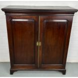 A 19TH CENTURY CABINET, Two doors with bracket feet, brass escutcheons. 120cm x 105cm x 34cm