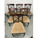 A SET OF SIX GEORGIAN SIDE CHAIRS, Upholstered in neutral fabric. 85cm x 49cm x 45cm