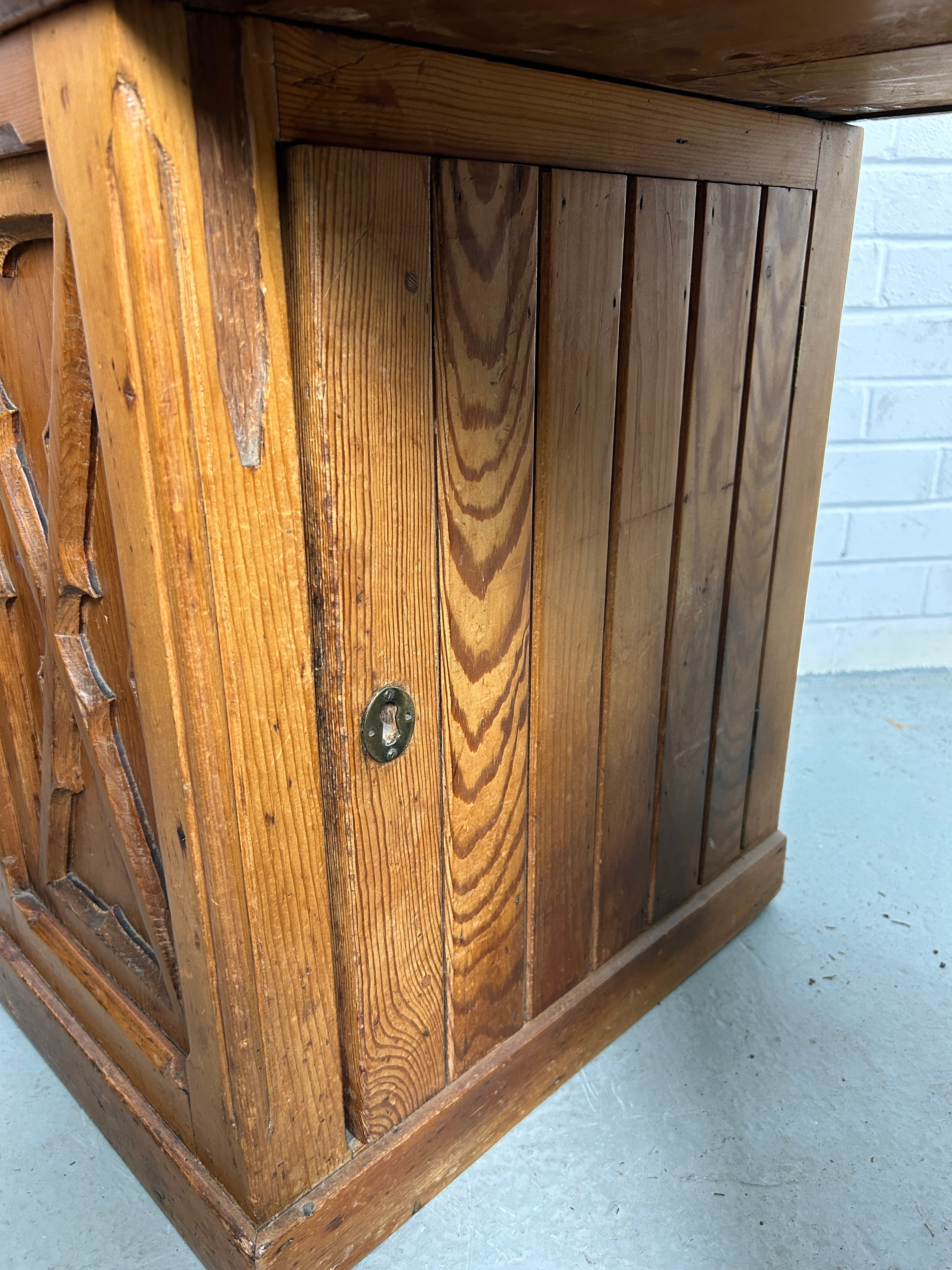 A CONTINENTAL PINE 19TH CENTURY GOTHIC DESIGN BUREAU BOOKCASE OR SECRETAIRE, 215cm H x 105cm W x - Image 14 of 17