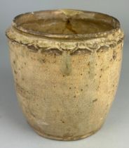 AN ITALIAN GLAZED STONE WEAR OLIVE JAR, 19th century or earlier. 18cm x 18cm