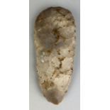A NEOLITHIC FRENCH FLAKED FLINT AXE, 15cm L x 6.5cm W