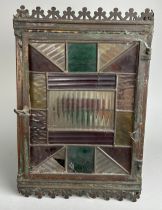 A VICTORIAN FOUR-SIDED STAINED GLASS HALL LANTERN 34cm x 23cm x 23cm,
