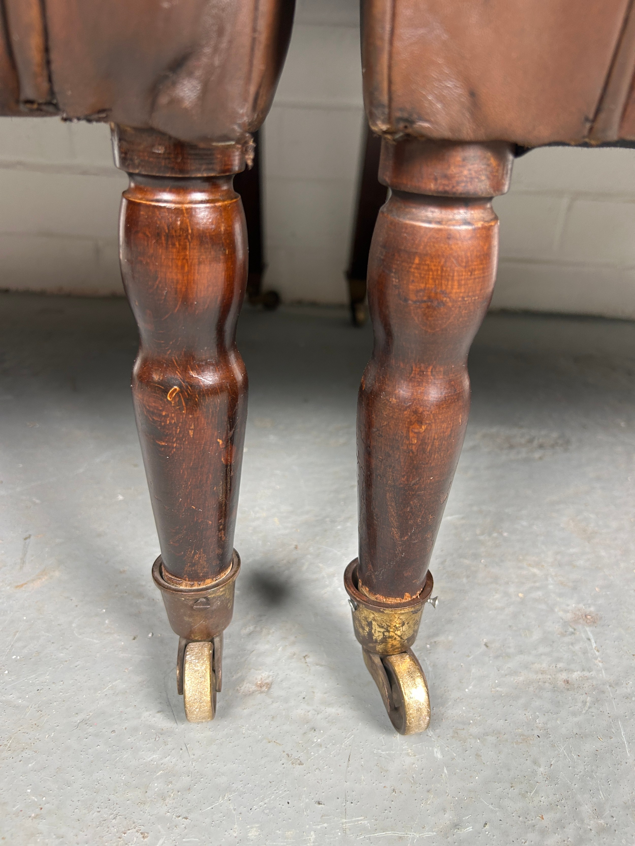 A PAIR OF BROWN LEATHER BUTTON BACK CLUB CHAIRS, Removed from Brown's Club London. Each raised on - Image 3 of 5
